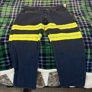Red Kap Men's Denim Jeans with Reflective Yellow Stripes Size 32 x 30 NWT